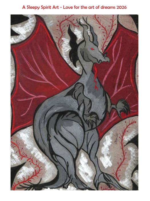 Kunstprint af grå drage med røde vinger fra The Dragons Eyes