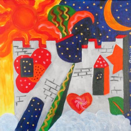 Abstrakt Castle – Originalt Akrylmaleri på Lærred (40x40 cm) Med Ramme | Kun 49 DKK i Fragt