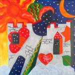 Abstrakt Castle – Originalt Akrylmaleri på Lærred (40x40 cm) Med Ramme | Kun 49 DKK i Fragt