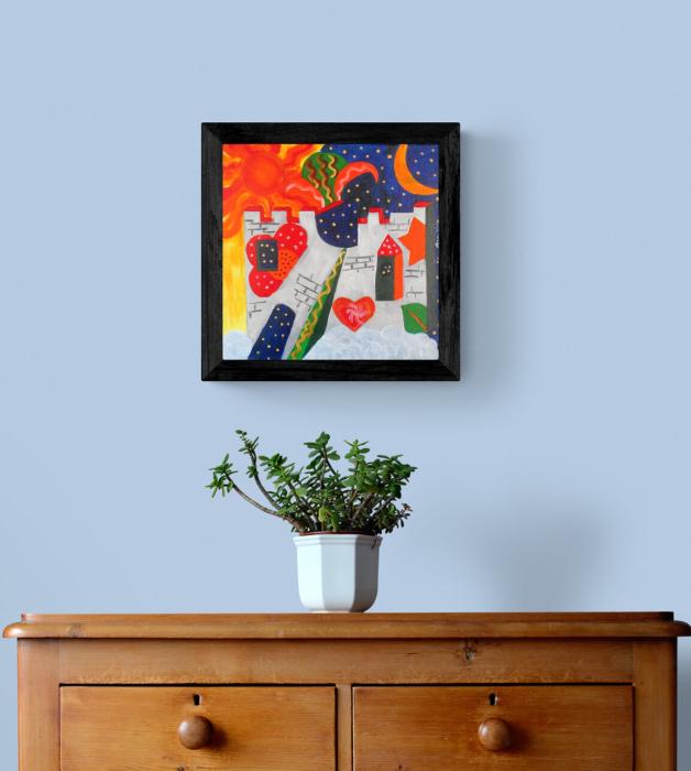 Abstrakt Castle – Originalt Akrylmaleri på Lærred (40x40 cm) Med Ramme | Kun 49 DKK i Fragt