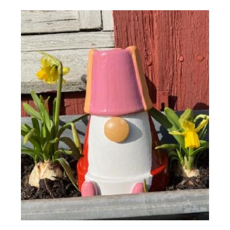Havedværg Rødlillahuer: 16 cm høj med Ø 11 cm bunddiameter