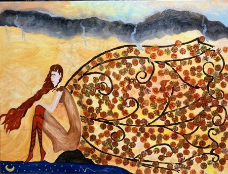 Forever Autumn - Originalt Akrylmaleri (80x60 cm) med Ramme og Gratis Fragt