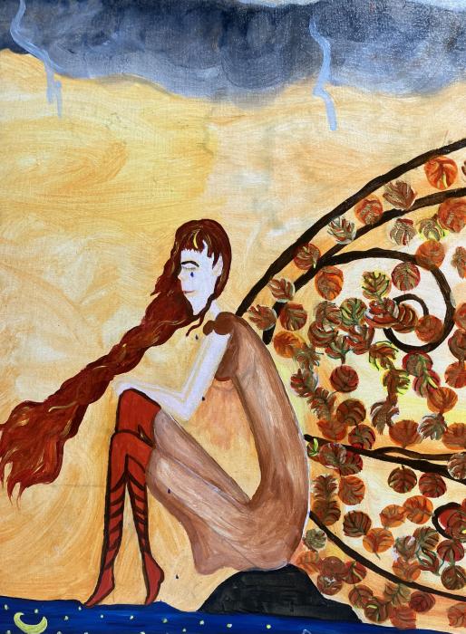 Forever Autumn - Originalt Akrylmaleri (80x60 cm) med Ramme og Gratis Fragt; detaljer