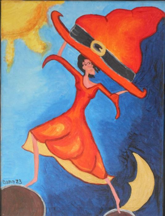 Balance Exercise - Originalt Akrylmaleri på Lærred (40x30 cm) med Ramme