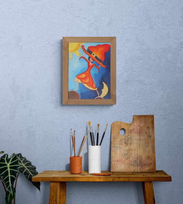 Balance Exercise - Originalt Akrylmaleri på Lærred (40x30 cm) med Ramme