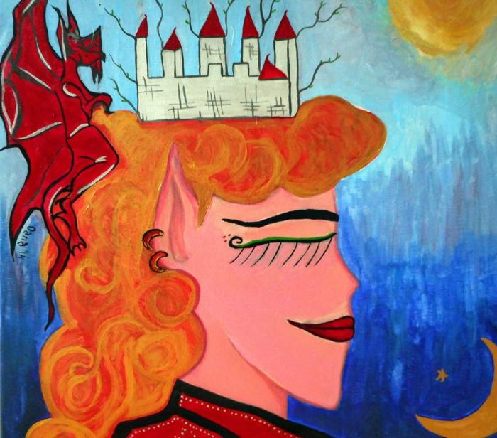 Elf Queen - Original Acrylmaleri på Lærred med Rammevalg (40x30 cm)