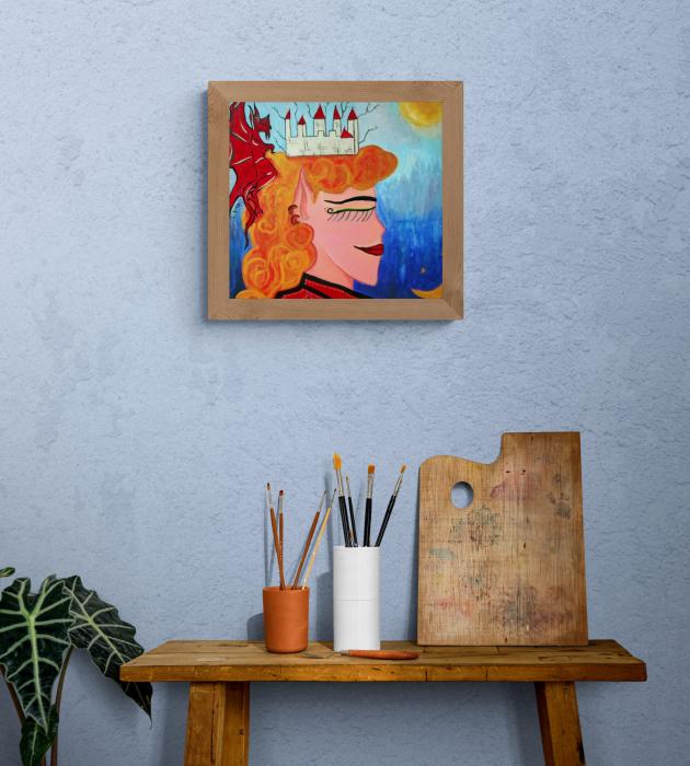 Elf Queen - Original Acrylmaleri på Lærred med Rammevalg (40x30 cm)