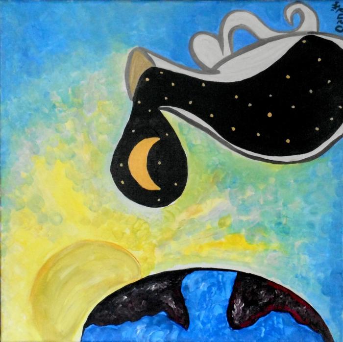 Day into Night - Acrylic on Canvas (50x50 cm) | Explore the Dance of Light and Darkness